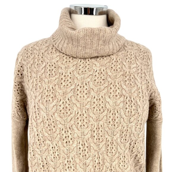 Nanette Lepore Lace Knit 100% 2-Ply Cashmere Turtleneck Sweater Beige Size Small - Picture 2 of 10